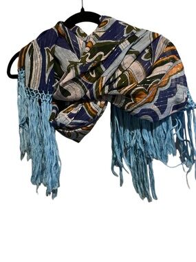 Aratta Blue Multi-Pattern Fringed Women's Scarf